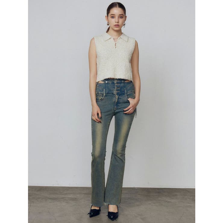 サイドオープンハイウエストフレアパギンス | EMODA | 詳細画像34 