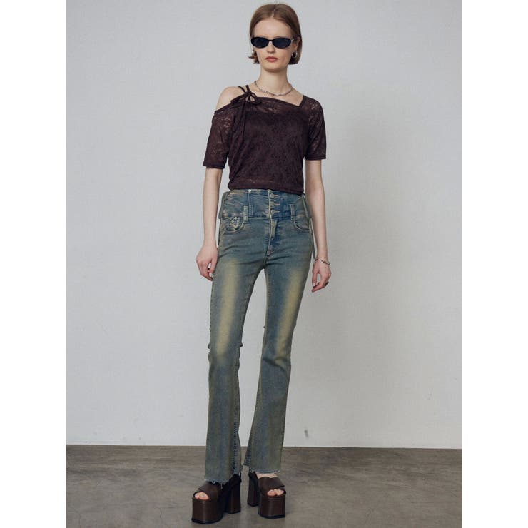 サイドオープンハイウエストフレアパギンス | EMODA | 詳細画像37 