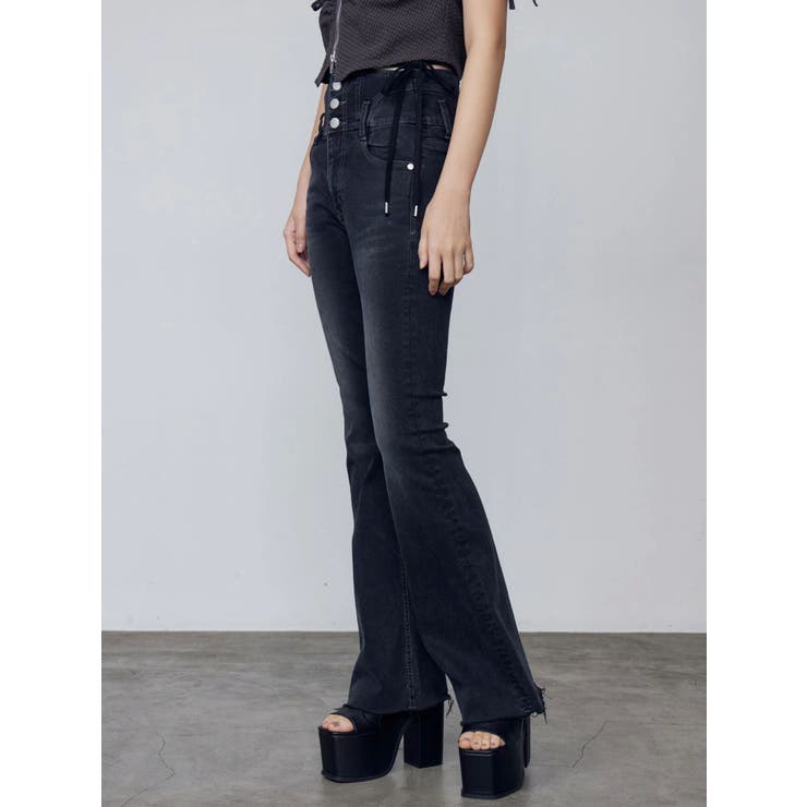 サイドオープンハイウエストフレアパギンス | EMODA | 詳細画像4 