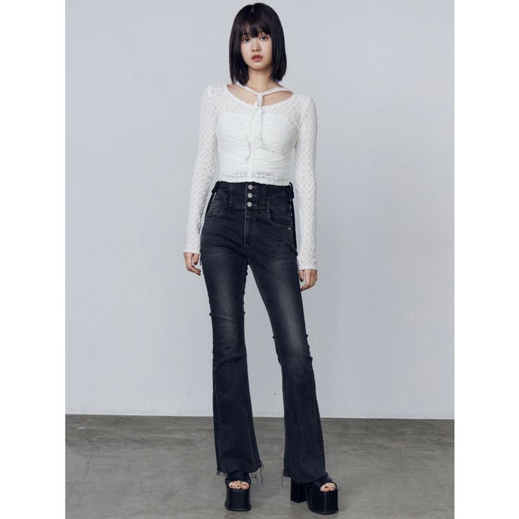 サイドオープンハイウエストフレアパギンス | EMODA | 詳細画像42 