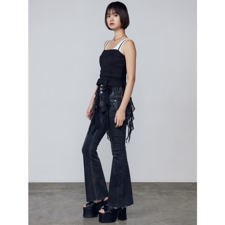 サイドオープンハイウエストフレアパギンス | EMODA | 詳細画像7 