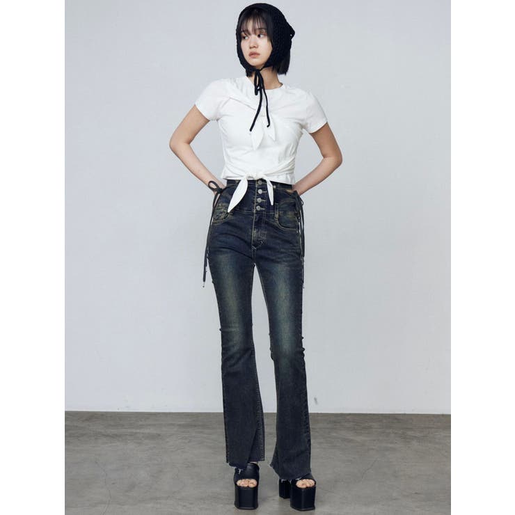 サイドオープンハイウエストフレアパギンス | EMODA | 詳細画像9 