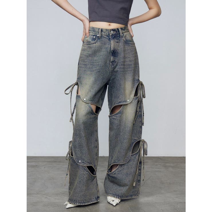 ブルー | カットアウトルーズジーンズ | EMODA