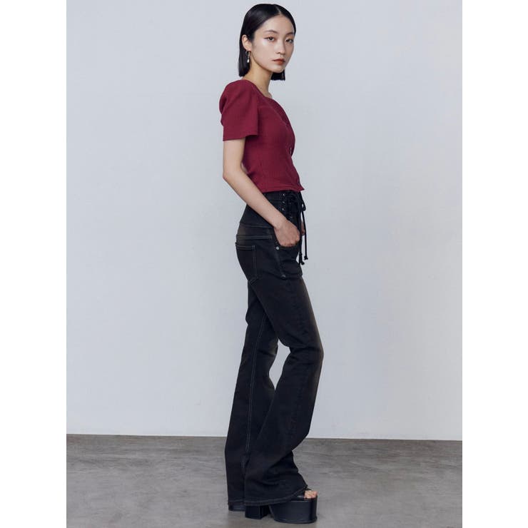 ハングレースアップハイウエストパギンス[品番：MKSW0065154]｜EMODA