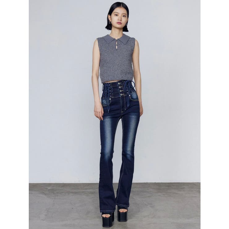 ハングレースアップハイウエストパギンス[品番：MKSW0065154]｜EMODA