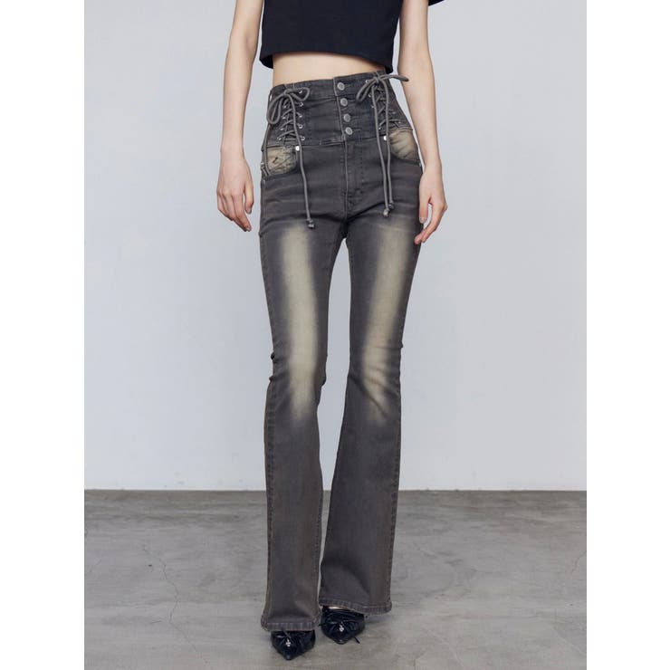 ハングレースアップハイウエストパギンス[品番：MKSW0065154]｜EMODA