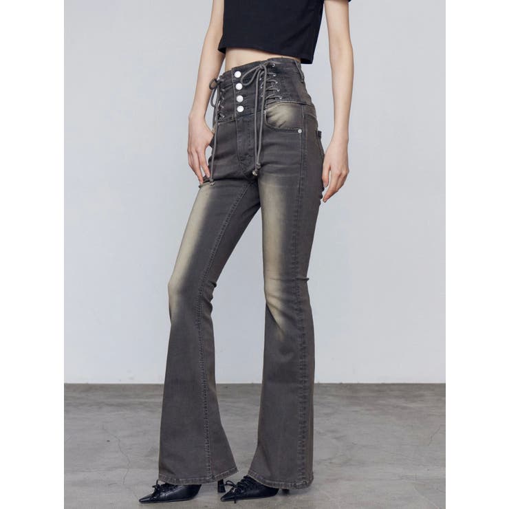 ハングレースアップハイウエストパギンス[品番：MKSW0065154]｜EMODA