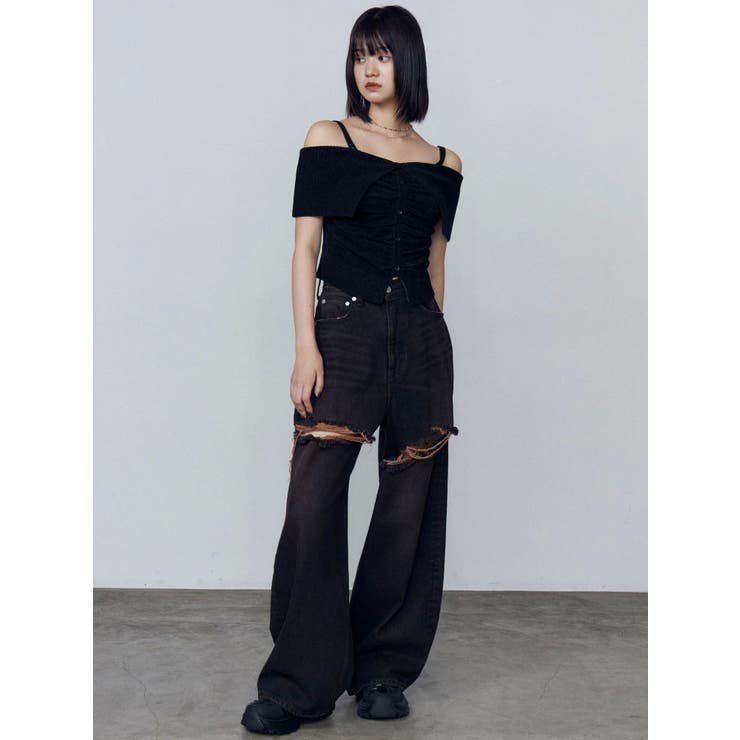 EMODA ダブルハイクラッシュジーンズ ダブルハイクラッシュジーンズ[品番：MKSW0065806]｜EMODA