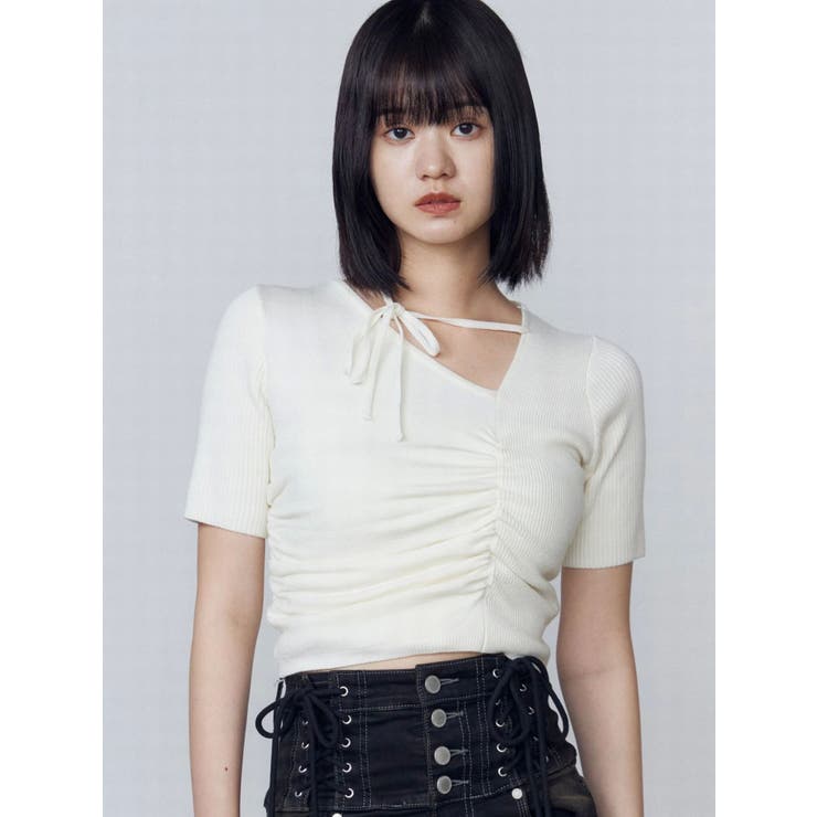 チョーカーギャザーショートスリーブニット | EMODA | 詳細画像11 