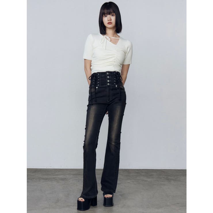 チョーカーギャザーショートスリーブニット | EMODA | 詳細画像13 