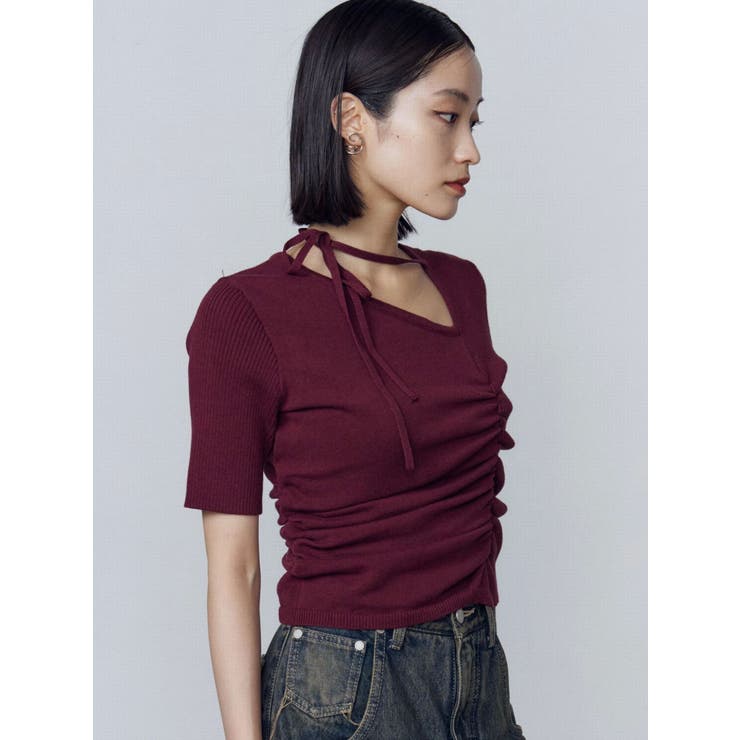 チョーカーギャザーショートスリーブニット | EMODA | 詳細画像3 