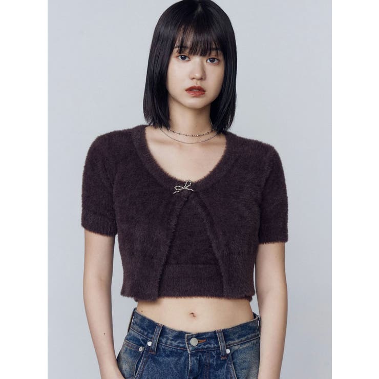 リボンチャームシャギーツインニット[品番：MKSW0065831]｜EMODA