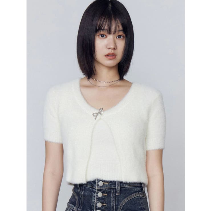 アイボリー | リボンチャームシャギーツインニット | EMODA