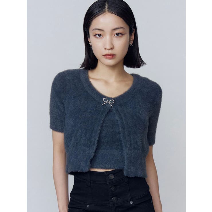 グレー | リボンチャームシャギーツインニット | EMODA