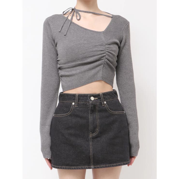 グレー | CHOKER GATHER LONG SLEEVE KNIT | EMODA