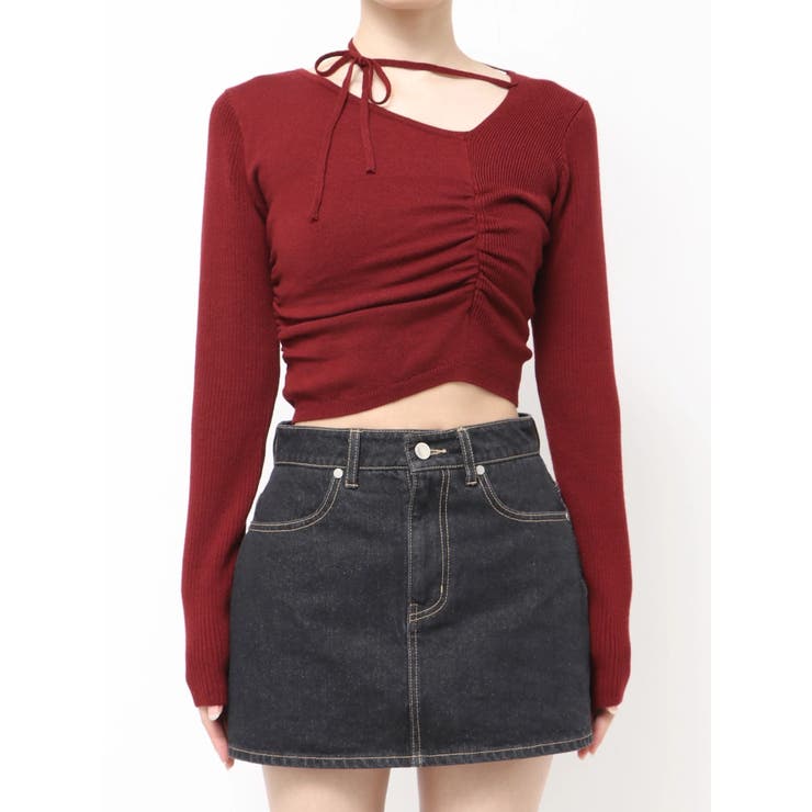 レッド | CHOKER GATHER LONG SLEEVE KNIT | EMODA