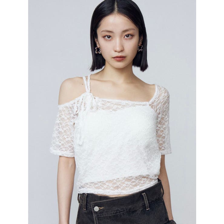 ホワイト | レーススキンフィットトップ | EMODA