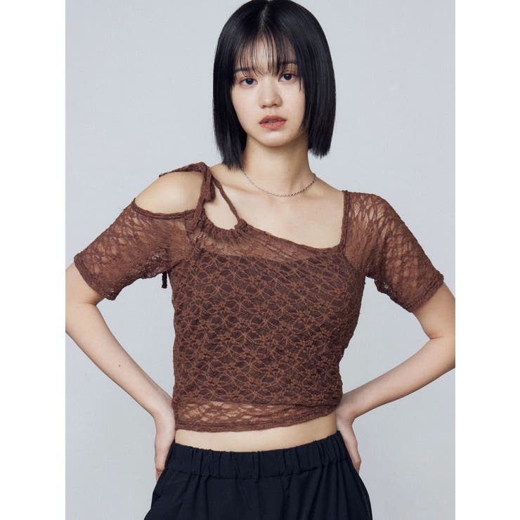 ブラウン | レーススキンフィットトップ | EMODA