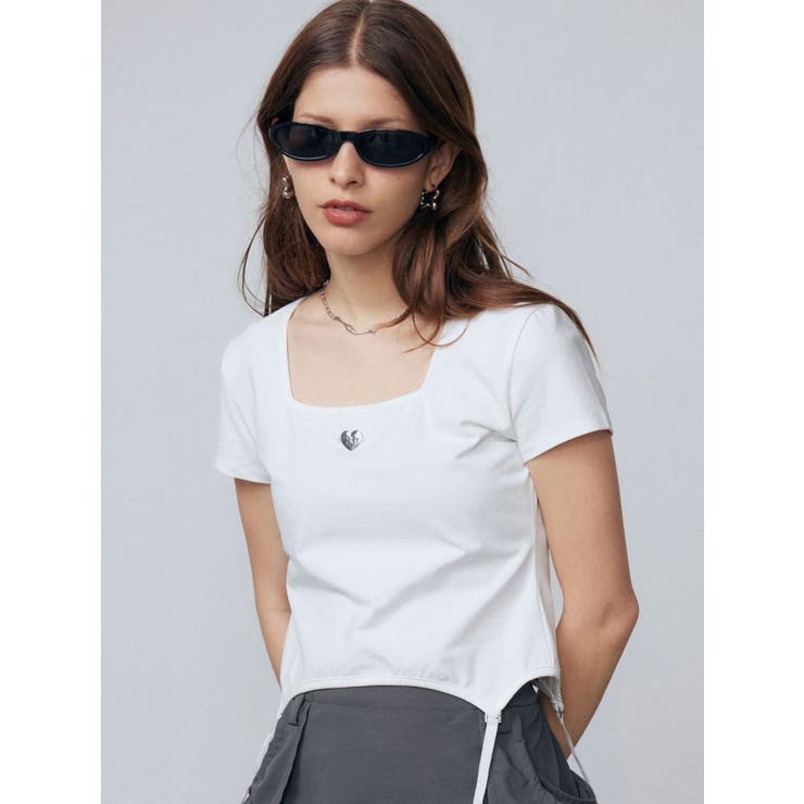 ホワイト | スクエアネックギャザートップ | EMODA