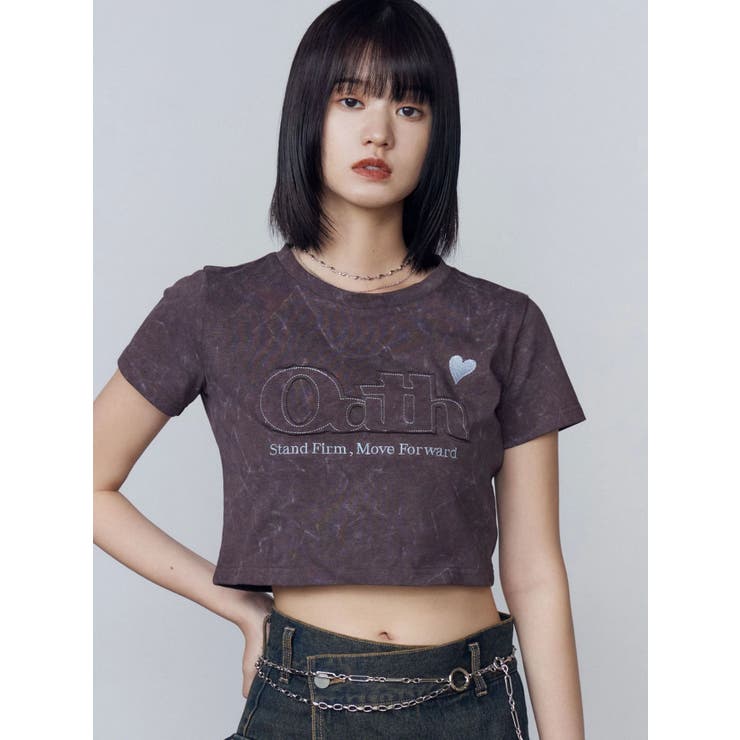 ブラウン | ロゴパッチミニマルTシャツ | EMODA