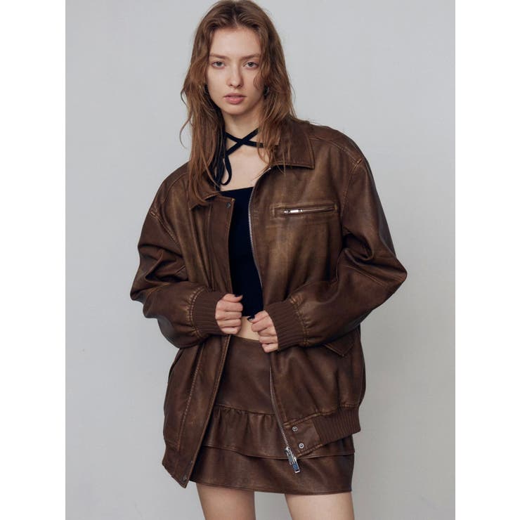 ブラウン | ヴィンテージフェイクレザーブルゾン | EMODA