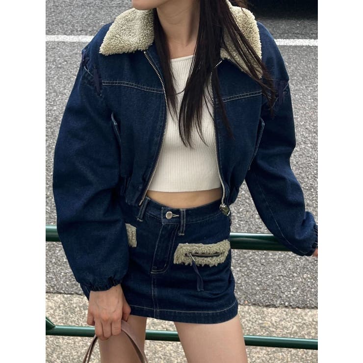 ブルー | ボアカラーデニムブルゾン | EMODA