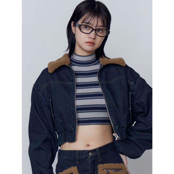 インディゴ | ボアカラーデニムブルゾン | EMODA