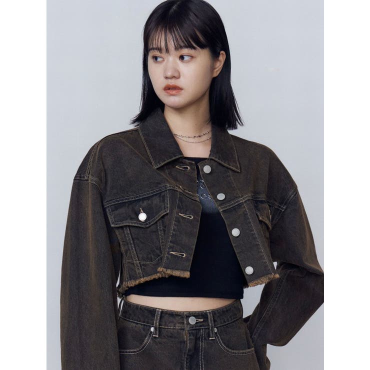 ブラウン | ショートデニムブルゾン | EMODA