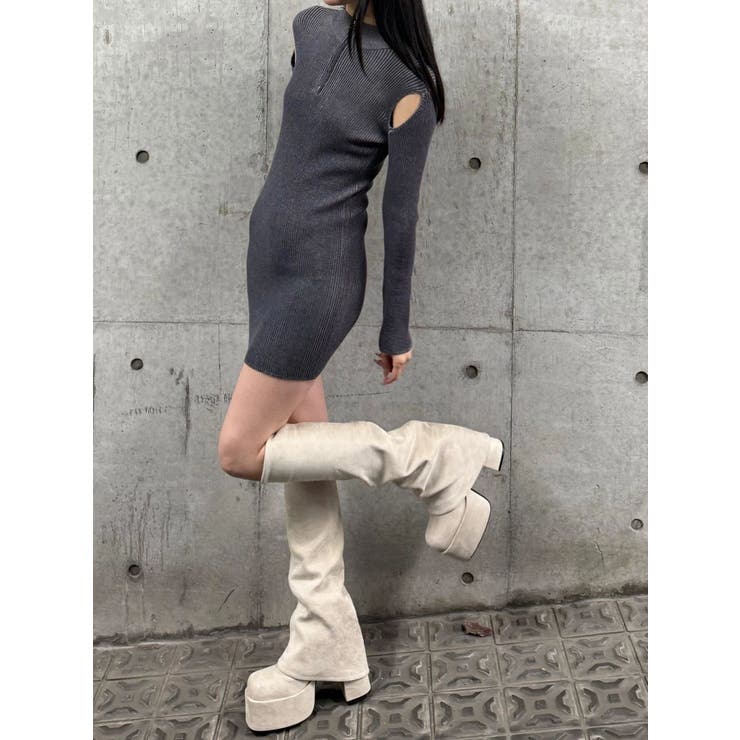 オープンリブジップニットワンピース[品番：MKSW0066919]｜EMODA