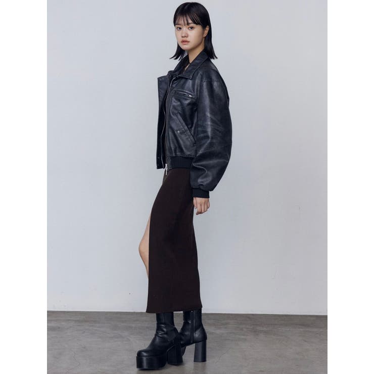 チョーカーギャザーフィットニットワンピース[品番：MKSW0066294