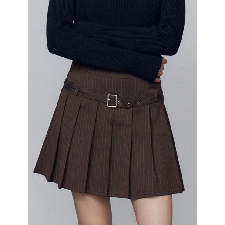 ブラウン | ベルトプリーツスカート | EMODA