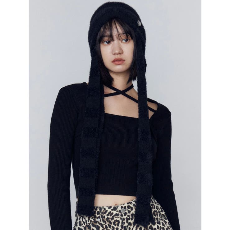 ブラック | ストライプシャギー2WAYビーニー | EMODA