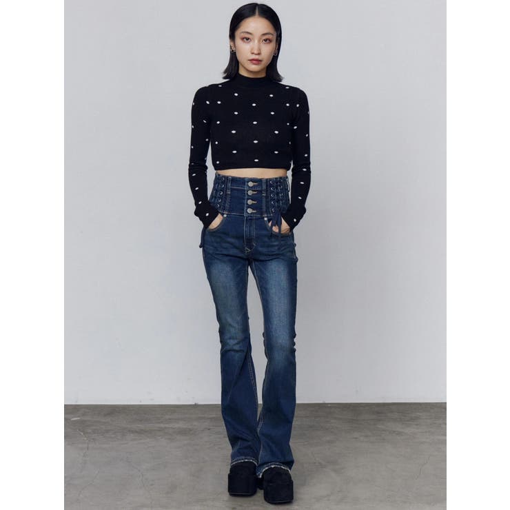 スリーレスアップハイウエストフレアパギンス | EMODA | 詳細画像13 