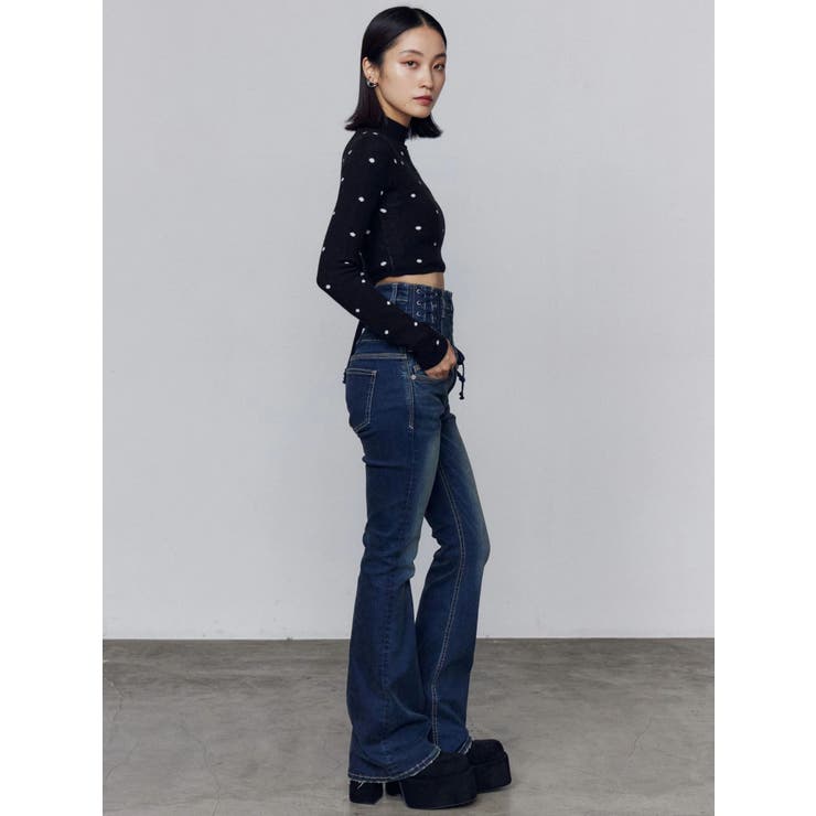 スリーレスアップハイウエストフレアパギンス | EMODA | 詳細画像14 