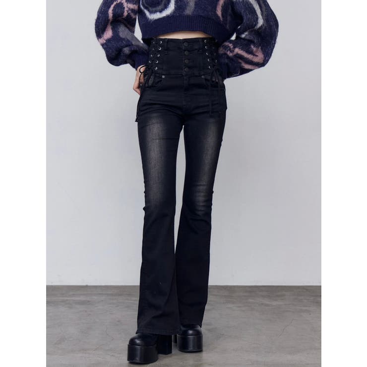 スリーレスアップハイウエストフレアパギンス | EMODA | 詳細画像2 