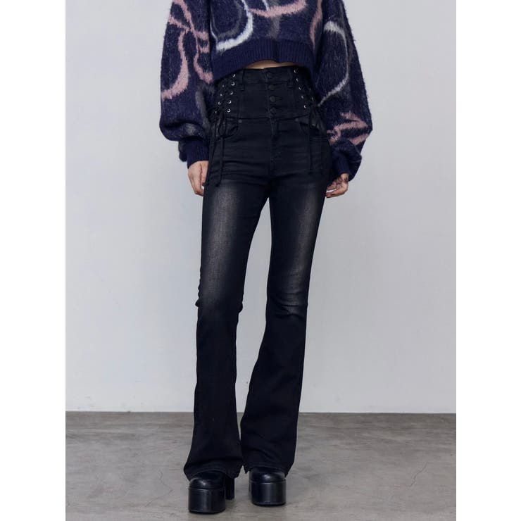 スリーレスアップハイウエストフレアパギンス | EMODA | 詳細画像3 