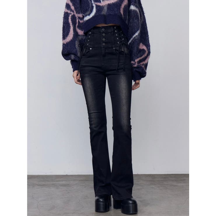 スリーレスアップハイウエストフレアパギンス | EMODA | 詳細画像4 