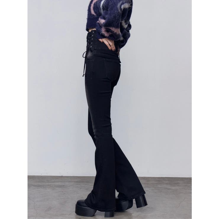 スリーレスアップハイウエストフレアパギンス | EMODA | 詳細画像6 