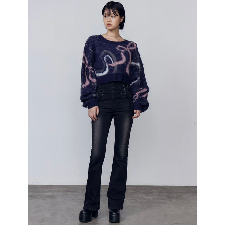 スリーレスアップハイウエストフレアパギンス | EMODA | 詳細画像8 