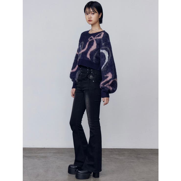 スリーレスアップハイウエストフレアパギンス | EMODA | 詳細画像9 