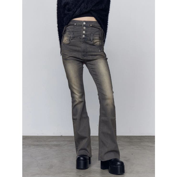 グレー | リボンハイウエストフレアパギンス | EMODA