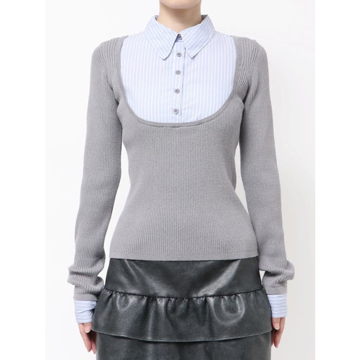 ドッキングシャツニットトップ[品番：MKSW0065833]｜EMODA