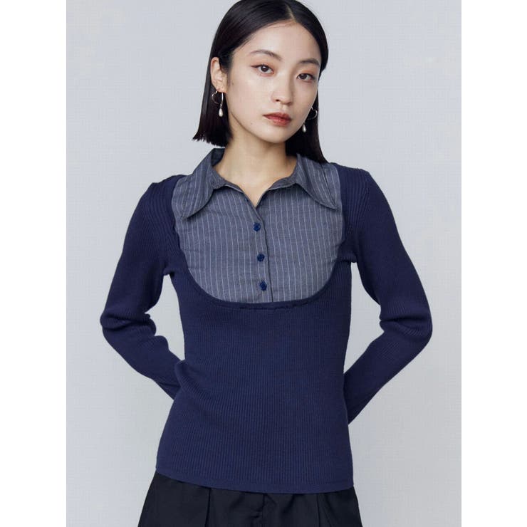 ドッキングシャツニットトップ[品番：MKSW0065833]｜EMODA