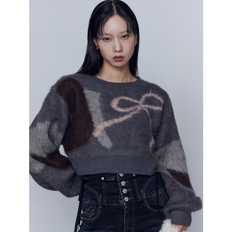 グレー | ショートルーズジャガードニット | EMODA