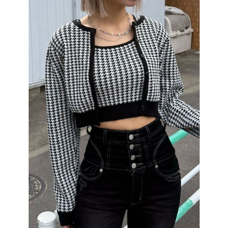 ブラック | ハウンズトゥースツインニット | EMODA