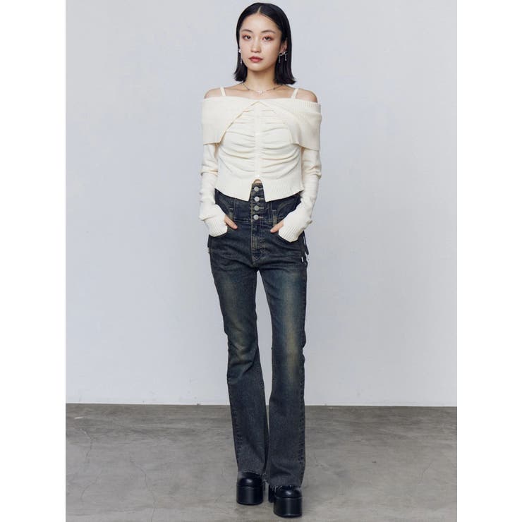 FRONT BUTTON OFF SHOULDER KNIT | EMODA | 詳細画像4 