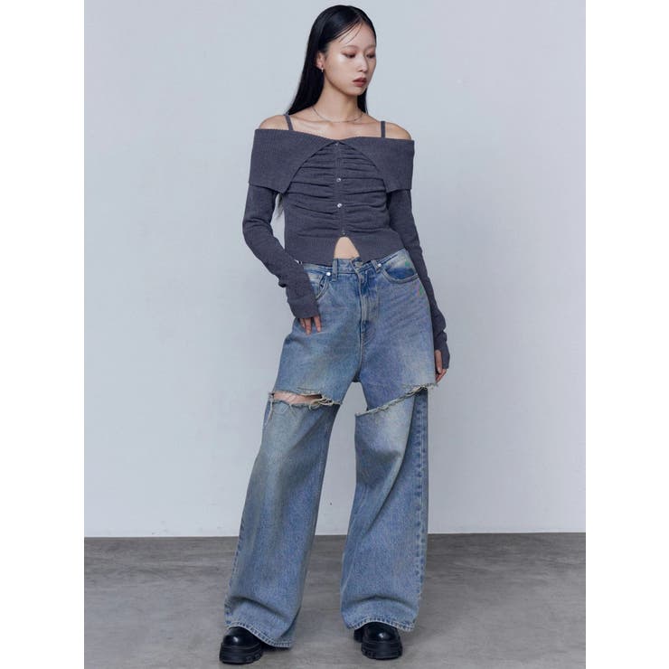 FRONT BUTTON OFF SHOULDER KNIT | EMODA | 詳細画像9 