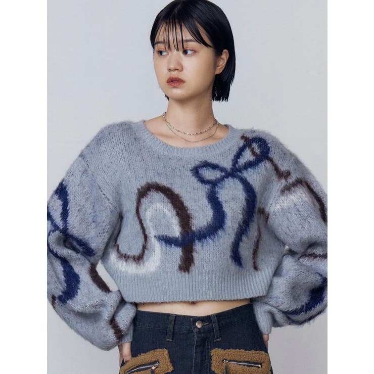 リボンラインショートニット | EMODA | 詳細画像15 