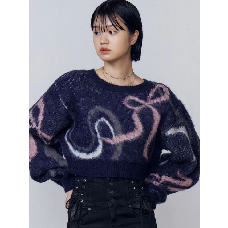 リボンラインショートニット | EMODA | 詳細画像6 