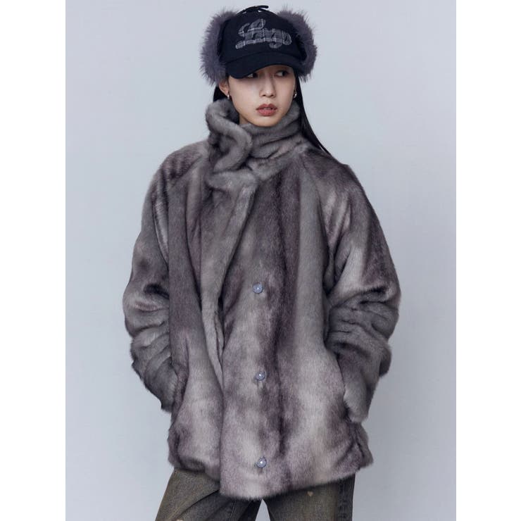 【EMODA】ミディフェイクファーコート　グレー エモダ EMODA ミディフェイクファーコート （グレー） -靴